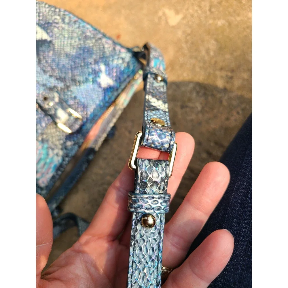 Brahmin Mini Asher Satchel Marine Seville Blue Iridescent Snakeskin Leather Bag